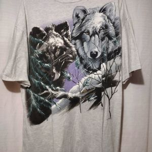 Vintage wolf front and back print all over t-shirt